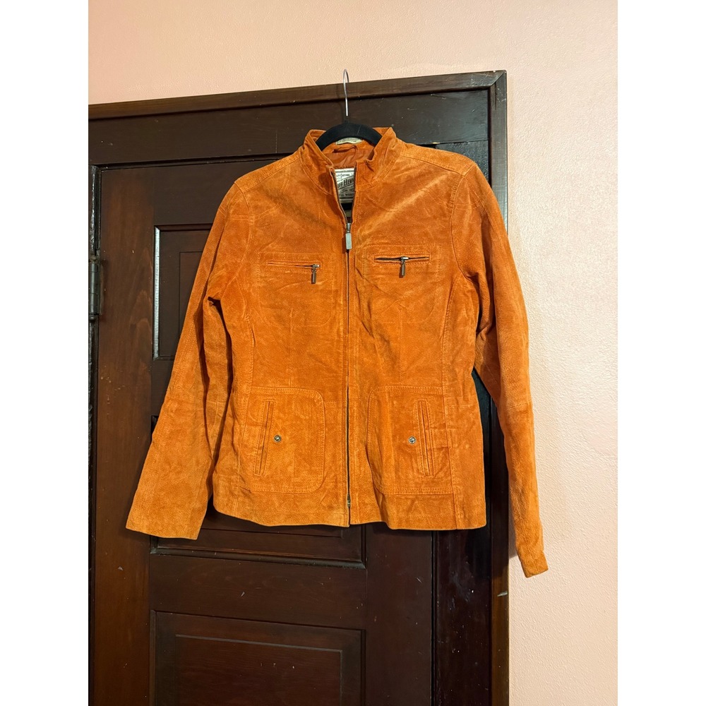 Ruff Hewn Womens Genuine Leather Suede Zip Up Jacket Burnt Orange Size M